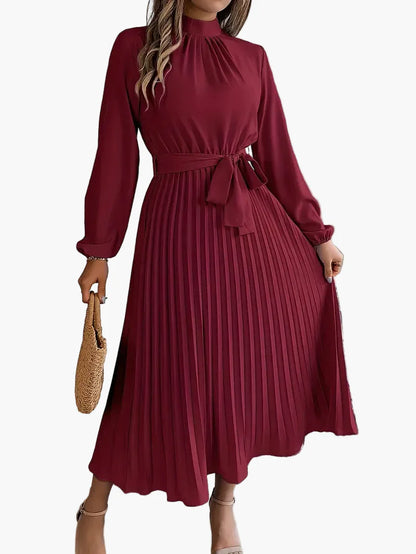 Damen Midikleid mit Faltenrock und Bindegürtel – Eleganter Alltags- und Büro-Look