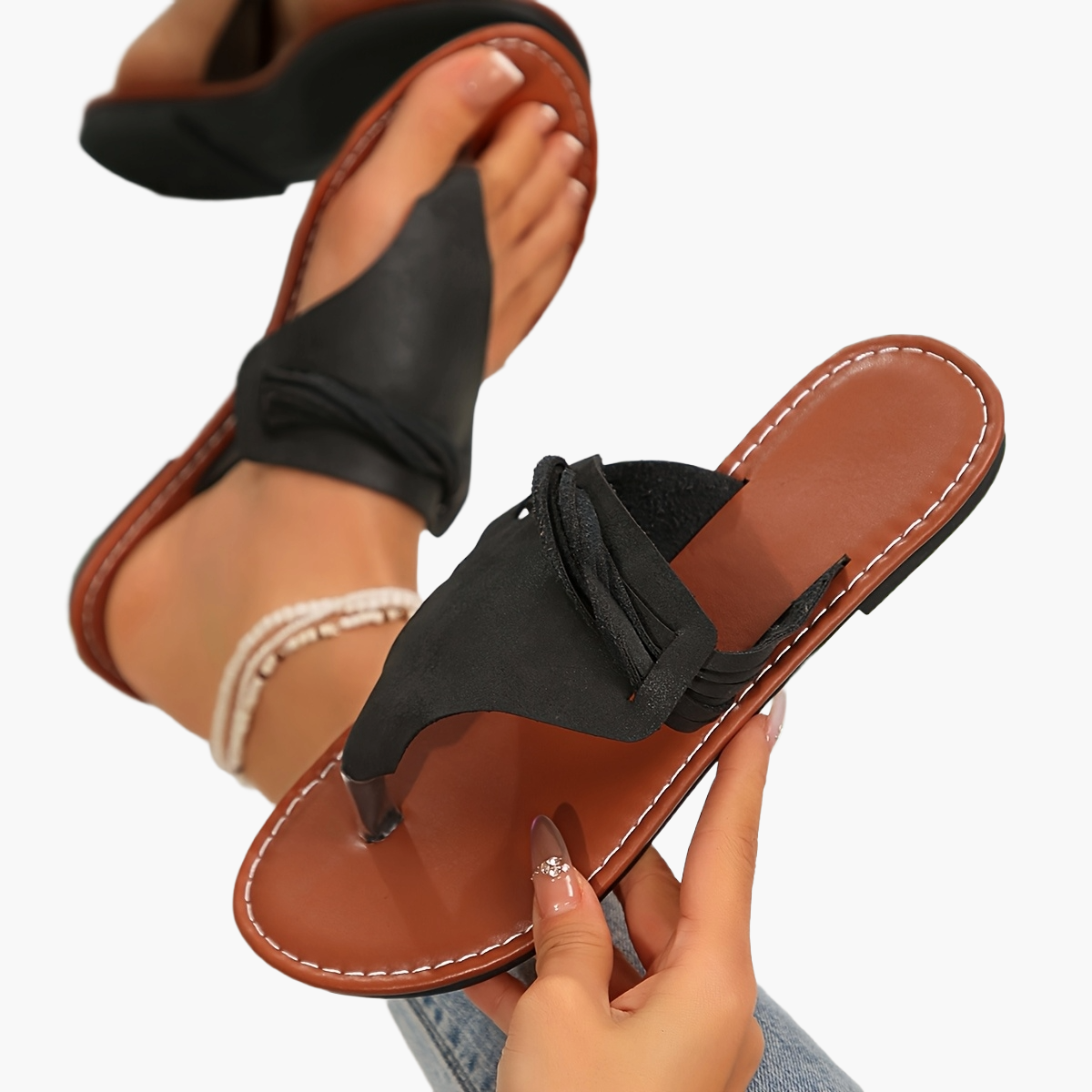 Damen Zehentrenner Sandalen im Boho-Stil für Sommer, Freizeit & Alltag