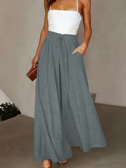 Damen Elegante Weite High-Waist Palazzo Hose mit Kordelzug und Taschen – Perfekt für Freizeit und Büro