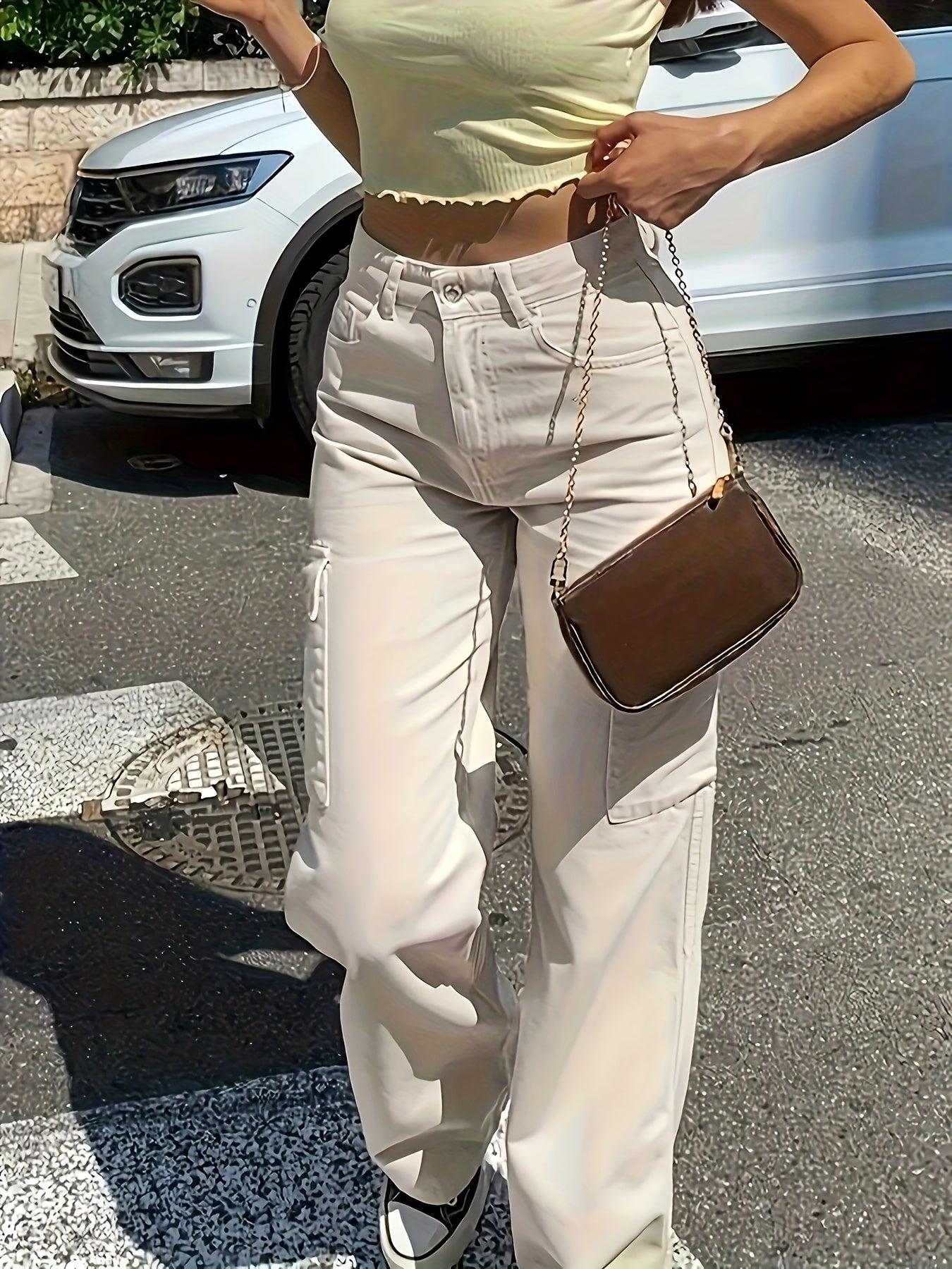 Damen Cargo Hose mit weitem Bein und Taschen – Modischer Freizeitstil für Alltag und Urlaub