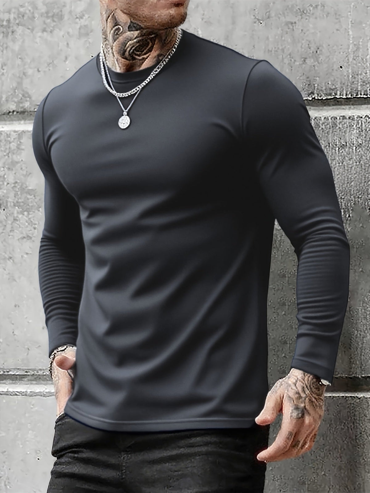 3er Pack Langarmshirt Herren Rundhals Basic Langarm T-Shirt Schwarz Weiß Grau