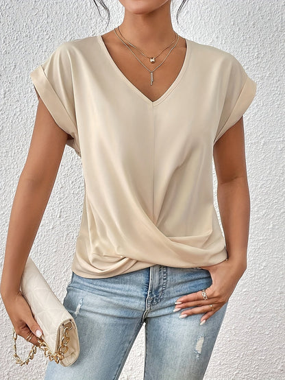 Damen Elegante Wickelbluse mit V-Ausschnitt für Alltag und Büro