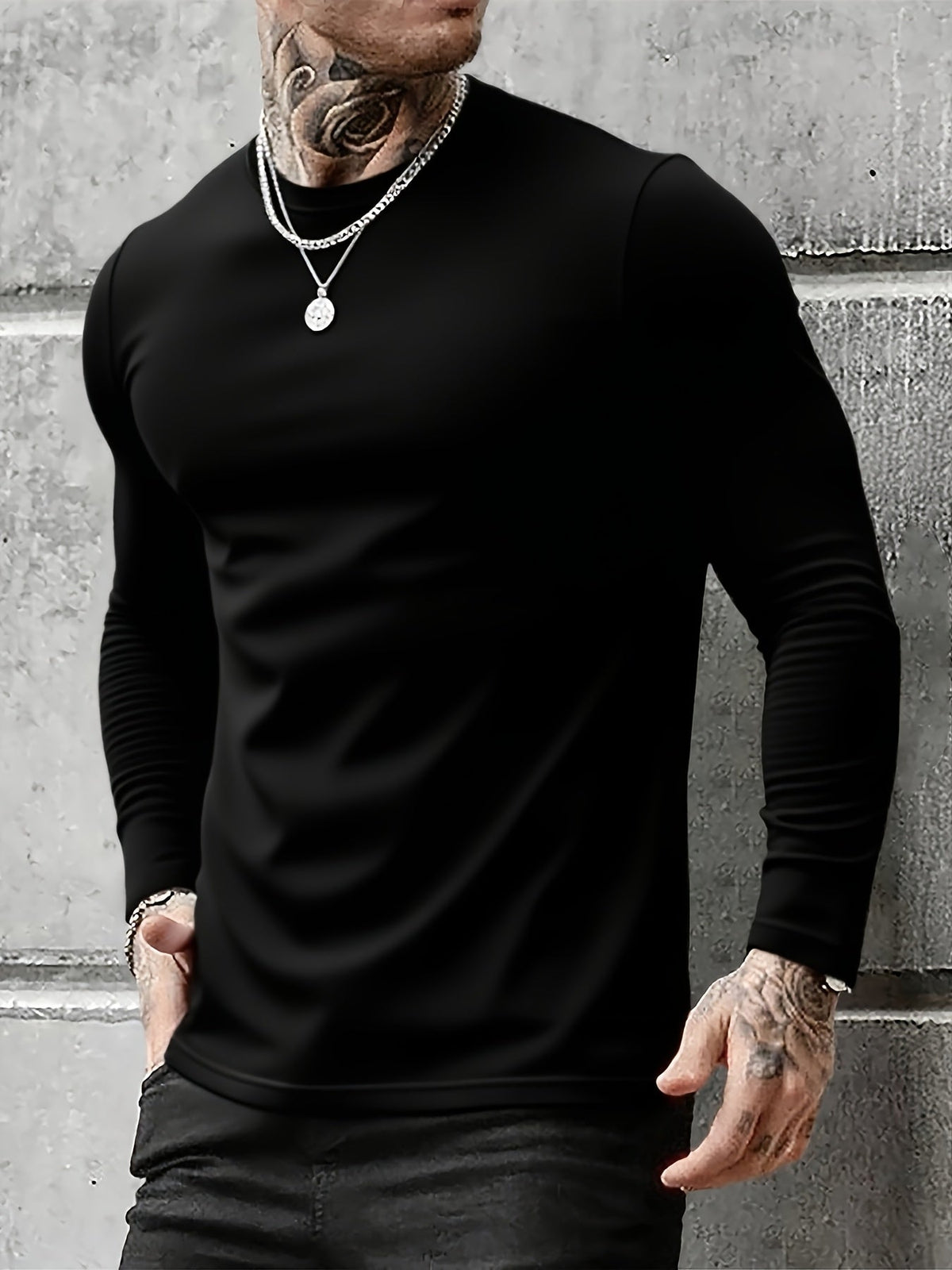 3er Pack Langarmshirt Herren Rundhals Basic Langarm T-Shirt Schwarz Weiß Grau