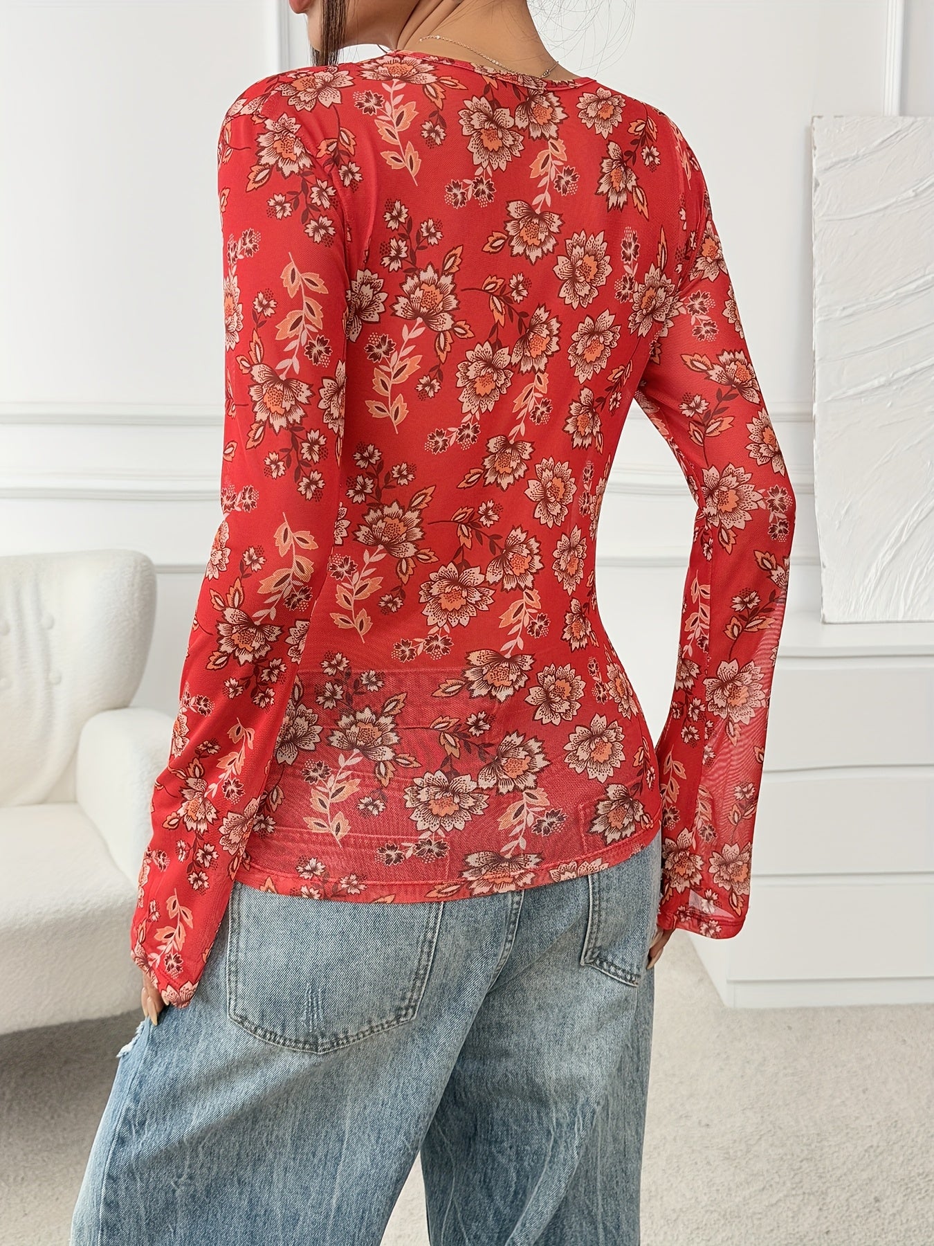 Damen Blusenhemd mit Blumenmuster und Knopfleiste – Femininer Freizeit-Look