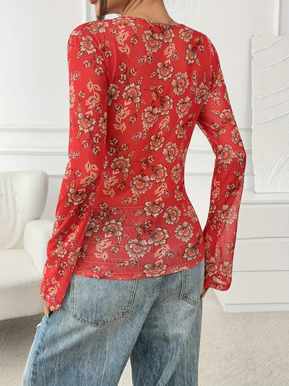 Damen Blusenhemd mit Blumenmuster und Knopfleiste – Femininer Freizeit-Look