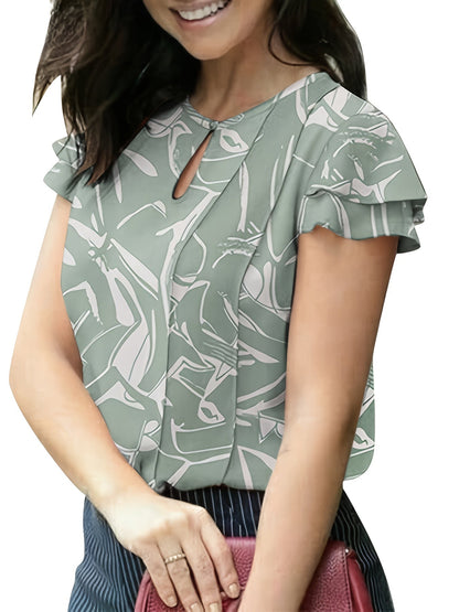 Damen Elegante Bluse mit Volantärmeln und Keyhole-Ausschnitt – Stilvolle Sommermode für Büro und Freizeit