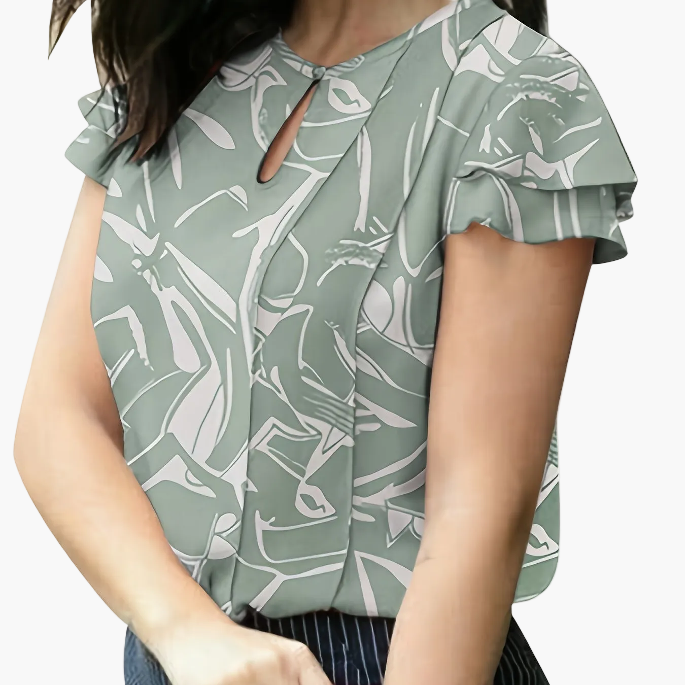 Damen Elegante Bluse mit Volantärmeln und Keyhole-Ausschnitt – Stilvolle Sommermode für Büro und Freizeit