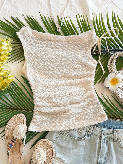 Damen Sommer-Top mit Struktur und One-Shoulder-Bindung – Elegantes Urlaubsshirt für Strand und Freizeit