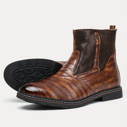 Herren Stiefeletten Braun Kroko-Optik Warm Gefüttert