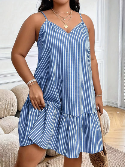 Damen Sommerkleid mit Streifen und V-Ausschnitt – Lässiger Freizeit-Look