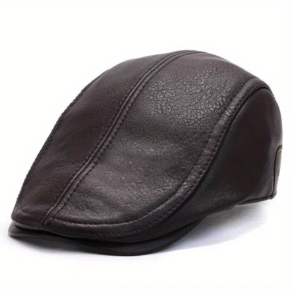 Schiebermütze Flat Cap aus lederähnlichem Material in Schwarz oder Braun