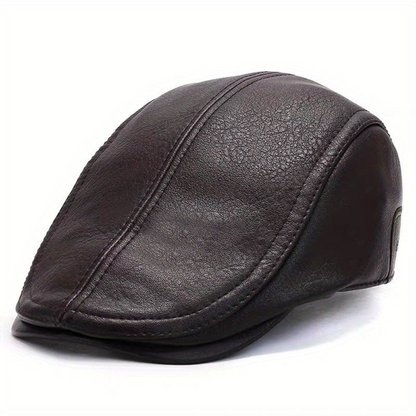 Schiebermütze Flat Cap aus lederähnlichem Material in Schwarz oder Braun