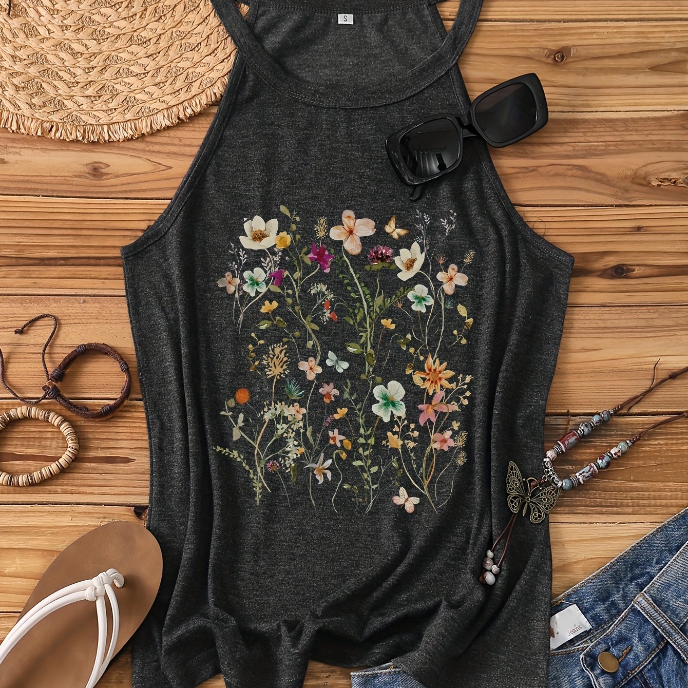 Damen Sommer Tanktop mit Blumenmuster – Lässiges Freizeitshirt für den Alltag und Urlaub