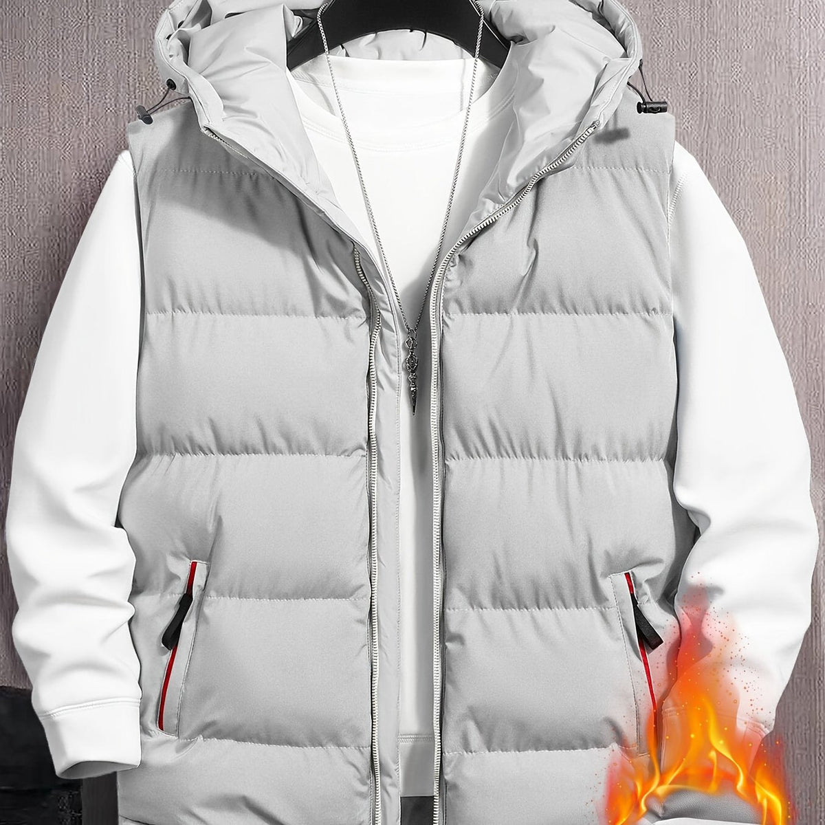 Steppweste Herren Unisex Kapuzenweste Gesteppt Ärmellose Jacke Hellgrau