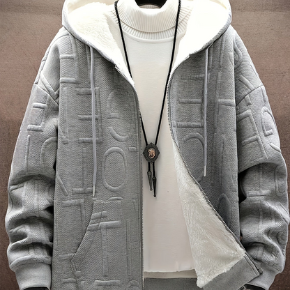 Unisex Winterjacke mit Kapuze, Reißverschluss & Futter, strukturiertes Muster