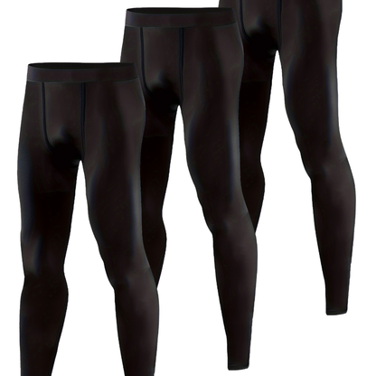 Thermo Leggings Kompressionshose Herren Schwarz 3er-Pack Stretch Warm Unterhose