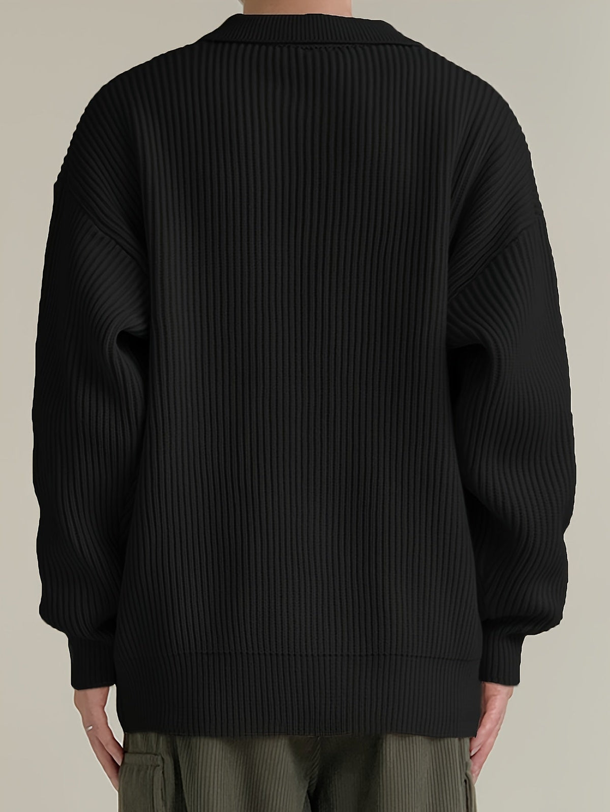 Gerippte Strickjacke mit Kragen für Herren – Beige, Schwarz, Grün
