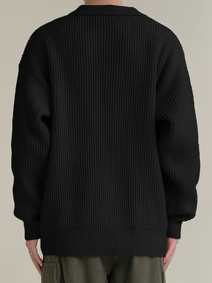 Gerippte Strickjacke mit Kragen für Herren – Beige, Schwarz, Grün