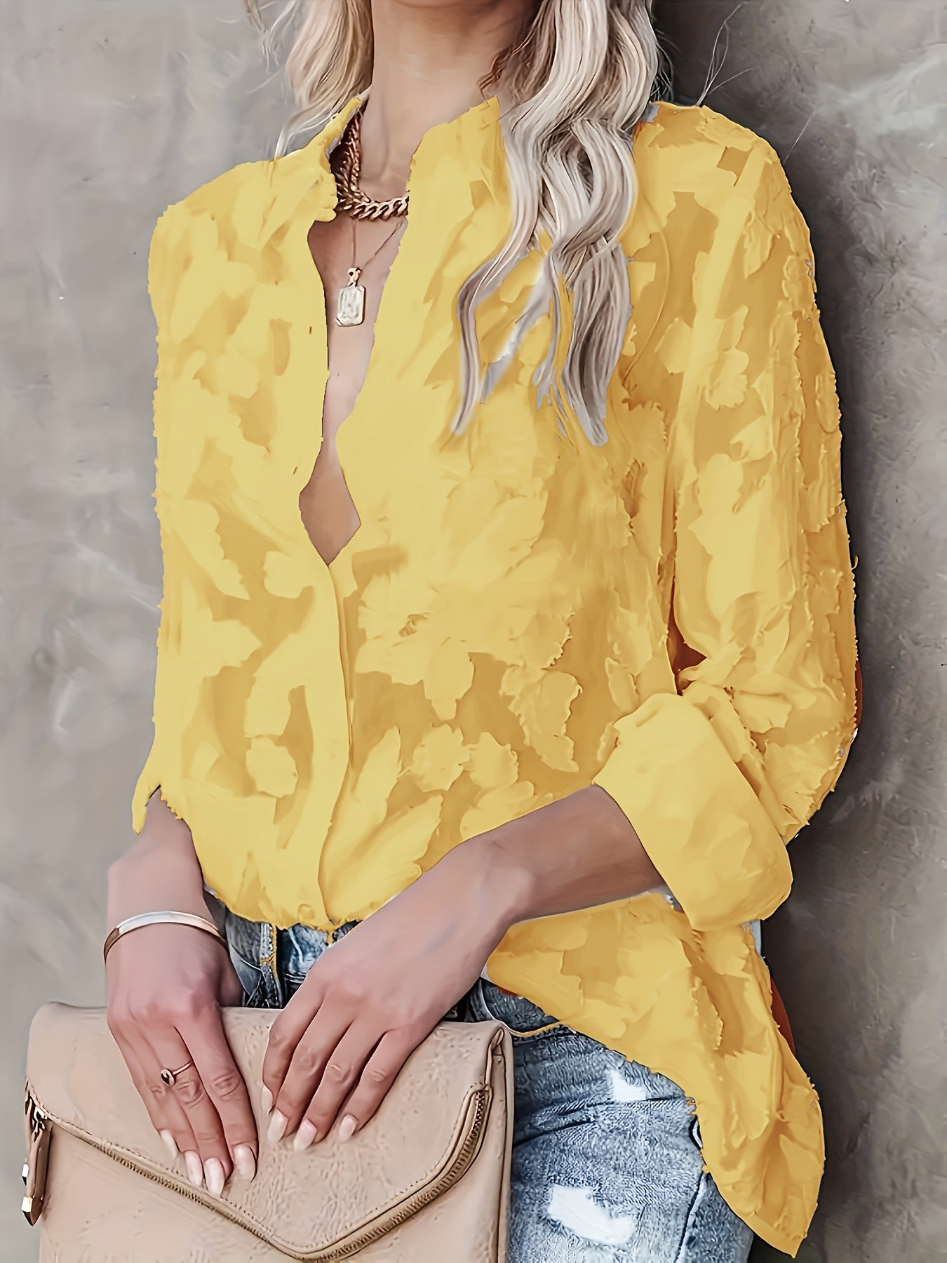 Damen Bluse mit floraler Struktur und modernem Schnitt – Stilvolle Freizeit Oberbekleidung