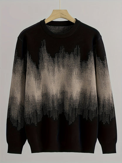Unisex Pullover Rundhals mit Wavy Muster Dunkelblau Schwarz
