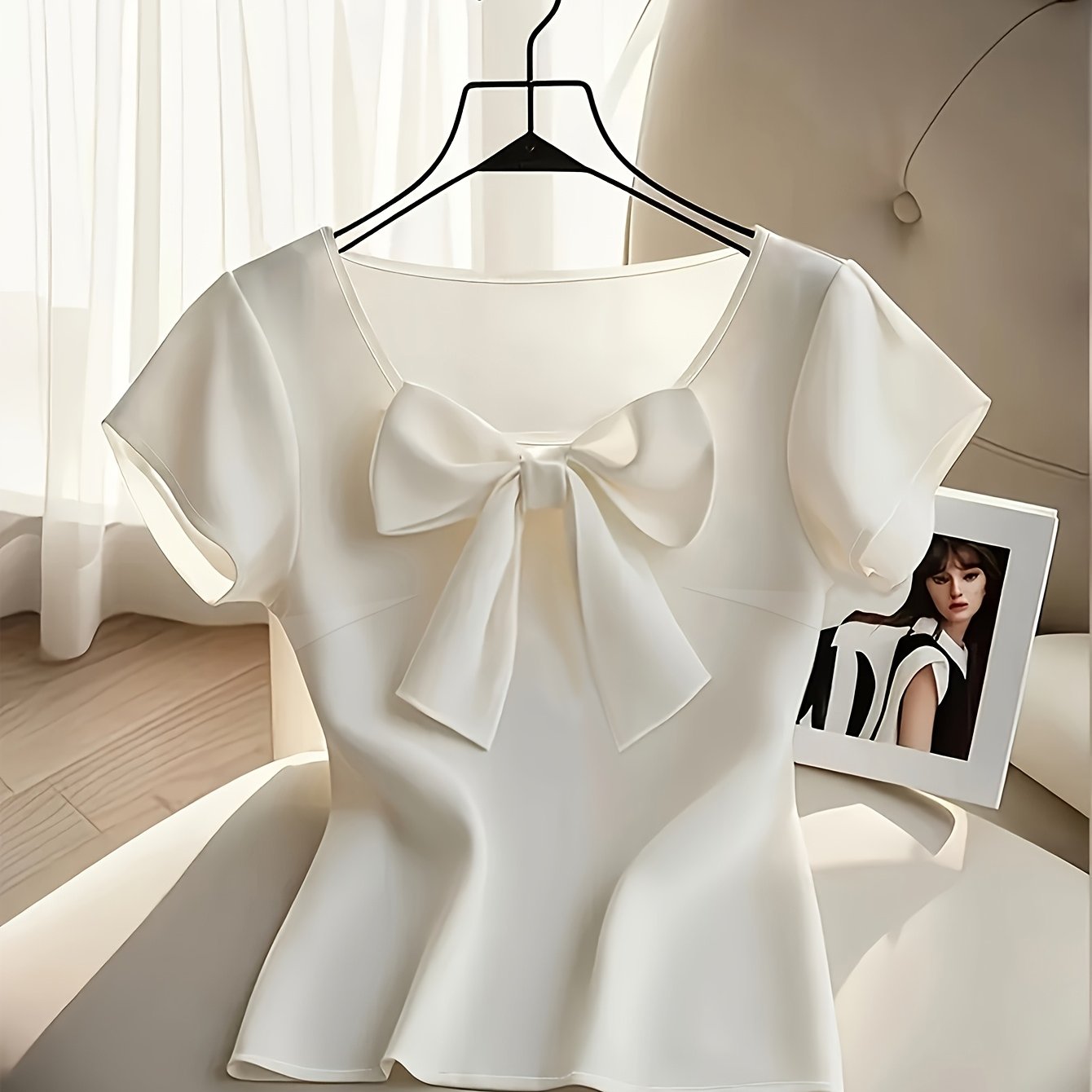 Damen Bluse mit Schleife und kurzen Ärmeln – Elegante feminine Mode für Büro und Freizeit