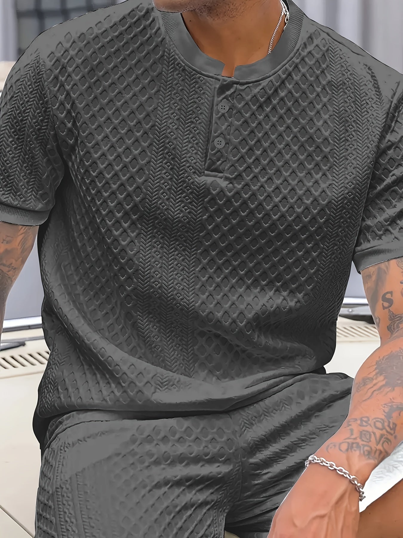 Herren Set – Kurzarm Struktur T-Shirt & Shorts – Sommer Freizeit Outfit