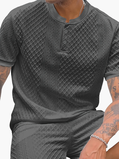 Herren Set – Kurzarm Struktur T-Shirt & Shorts – Sommer Freizeit Outfit