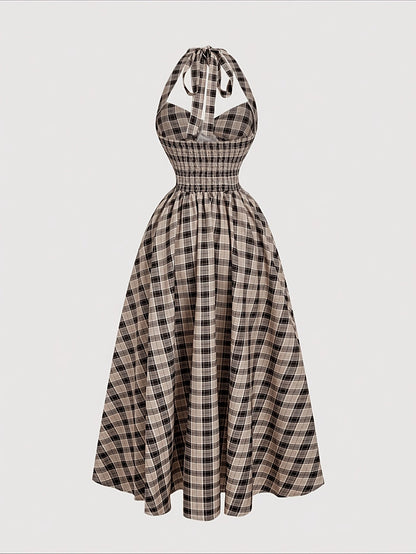 Damen Vintage Cocktailkleid mit Halterneck und Faltenrock – Eleganter Retro-Stil für besondere Anlässe