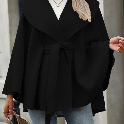 Damen Cape Mantel mit Gürtel und breitem Reverskragen