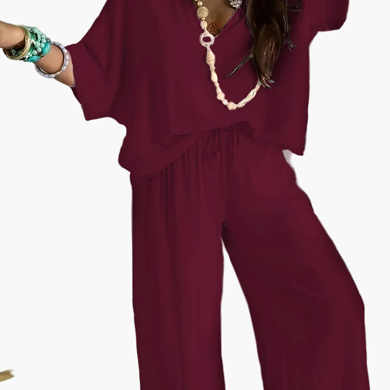 Damen Eleganter Jumpsuit mit weitem Bein und V-Ausschnitt – Perfekt für Freizeit und Partys