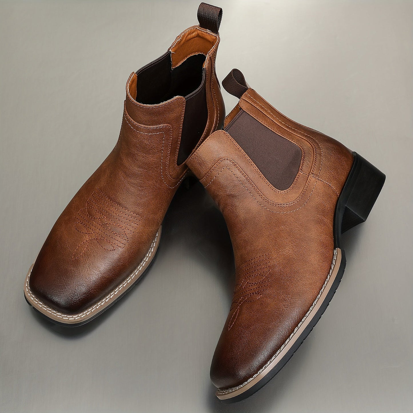 Herren Stiefeletten quadratische Zehenpartie mit Ziernähten Chelsea Boots