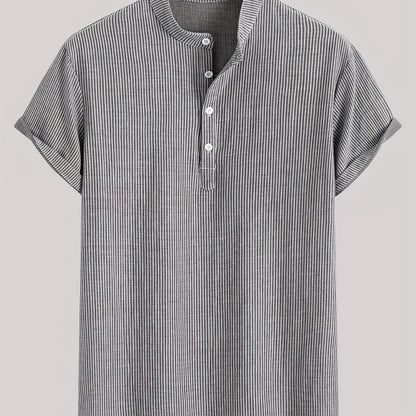 Herren Kurzarm-Henley mit Stehkragen und Streifen – Modernes Freizeitshirt für Alltag und Ausgehen