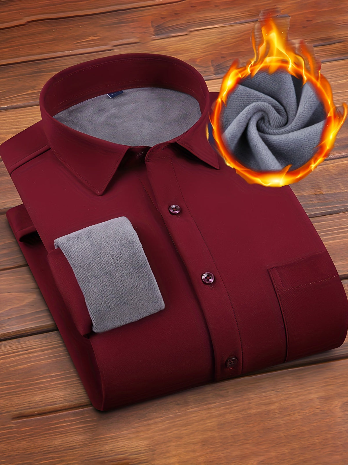 Herren Winterhemd Langarm mit Brusttasche und Fleecefutter
