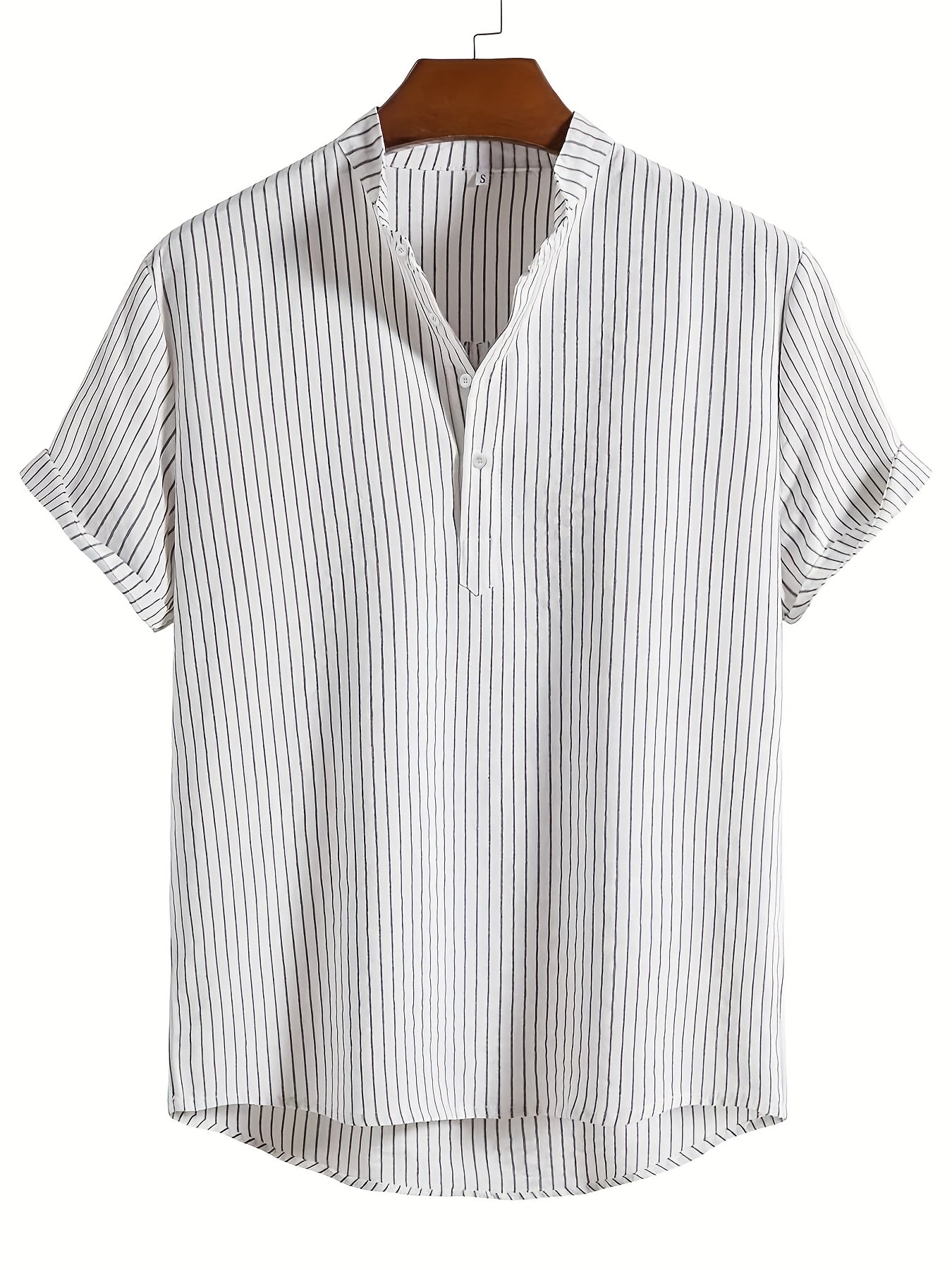 Herren Freizeit Hemd mit Stehkragen und Streifen – Modernes Kurzarmshirt für Alltag und Büro