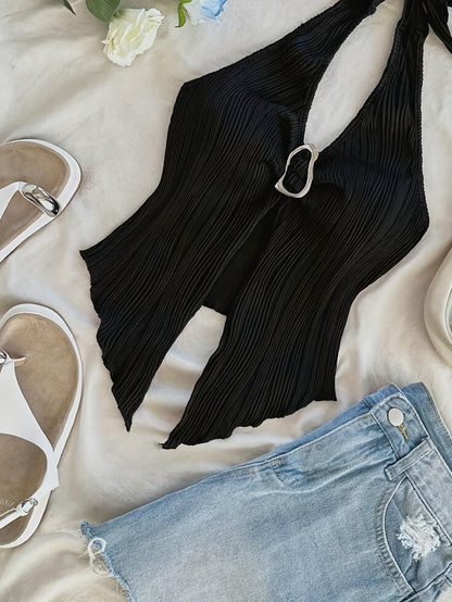 Damen Halterneck Party Top mit Raffungen und extravagantem Schnitt