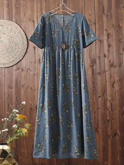Damen Maxikleid Boho Stil mit Blumenmuster – Freizeitkleid für Alltag und Urlaub