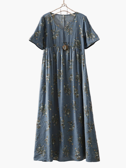 Damen Maxikleid Boho Stil mit Blumenmuster – Freizeitkleid für Alltag und Urlaub