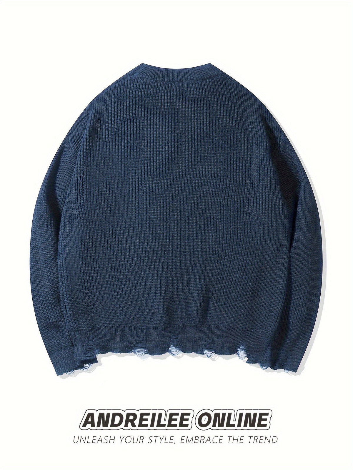 Unisex Strickpullover mit Kreuzstich-Details und Used-Look, Rundhals