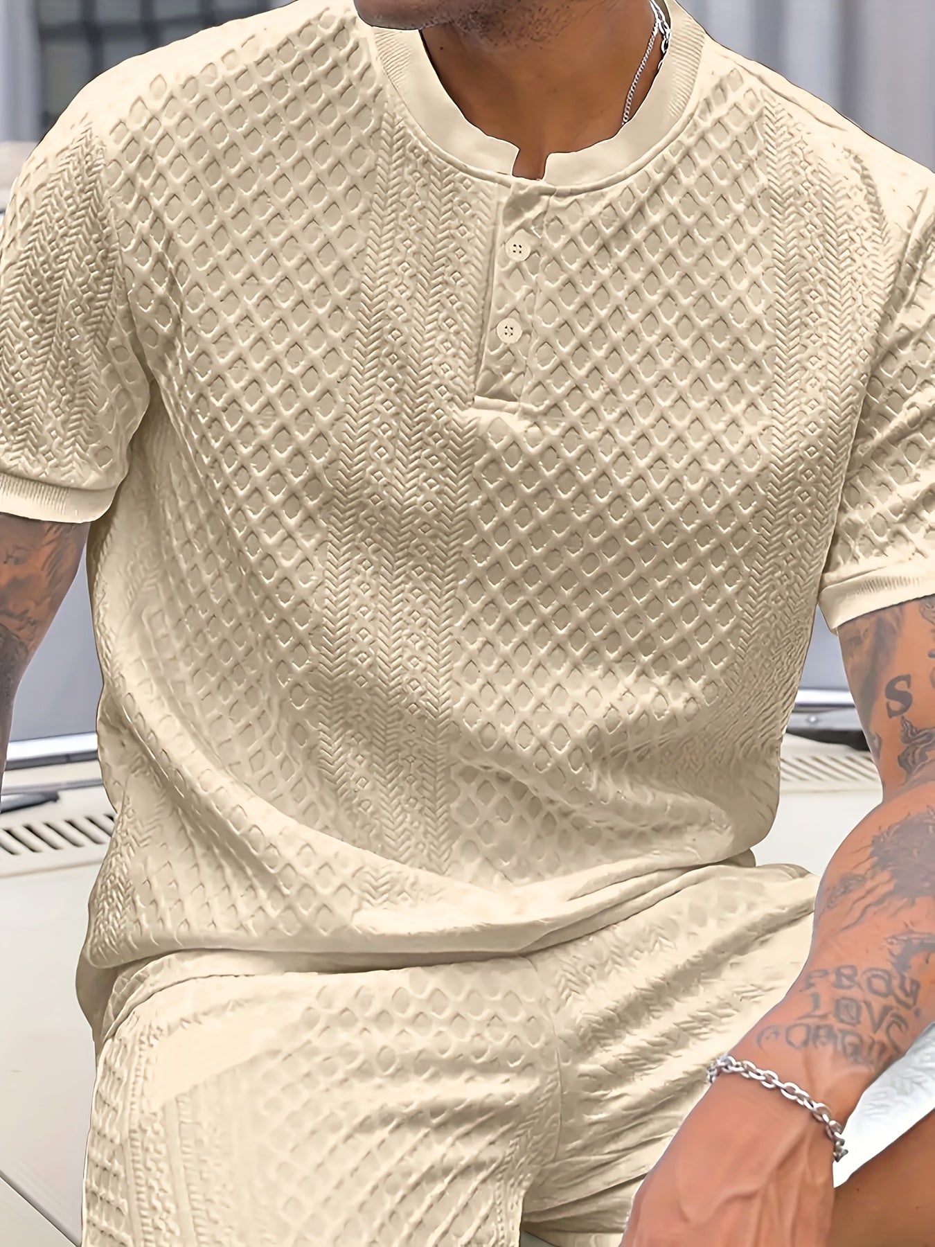 Herren Set – Kurzarm Struktur T-Shirt & Shorts – Sommer Freizeit Outfit