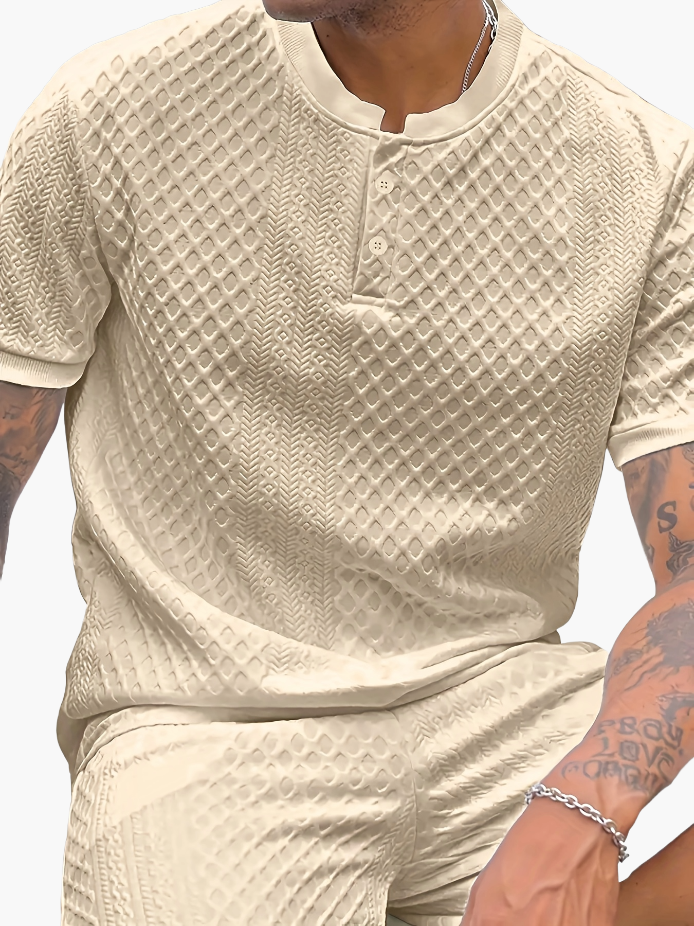 Herren Set – Kurzarm Struktur T-Shirt & Shorts – Sommer Freizeit Outfit