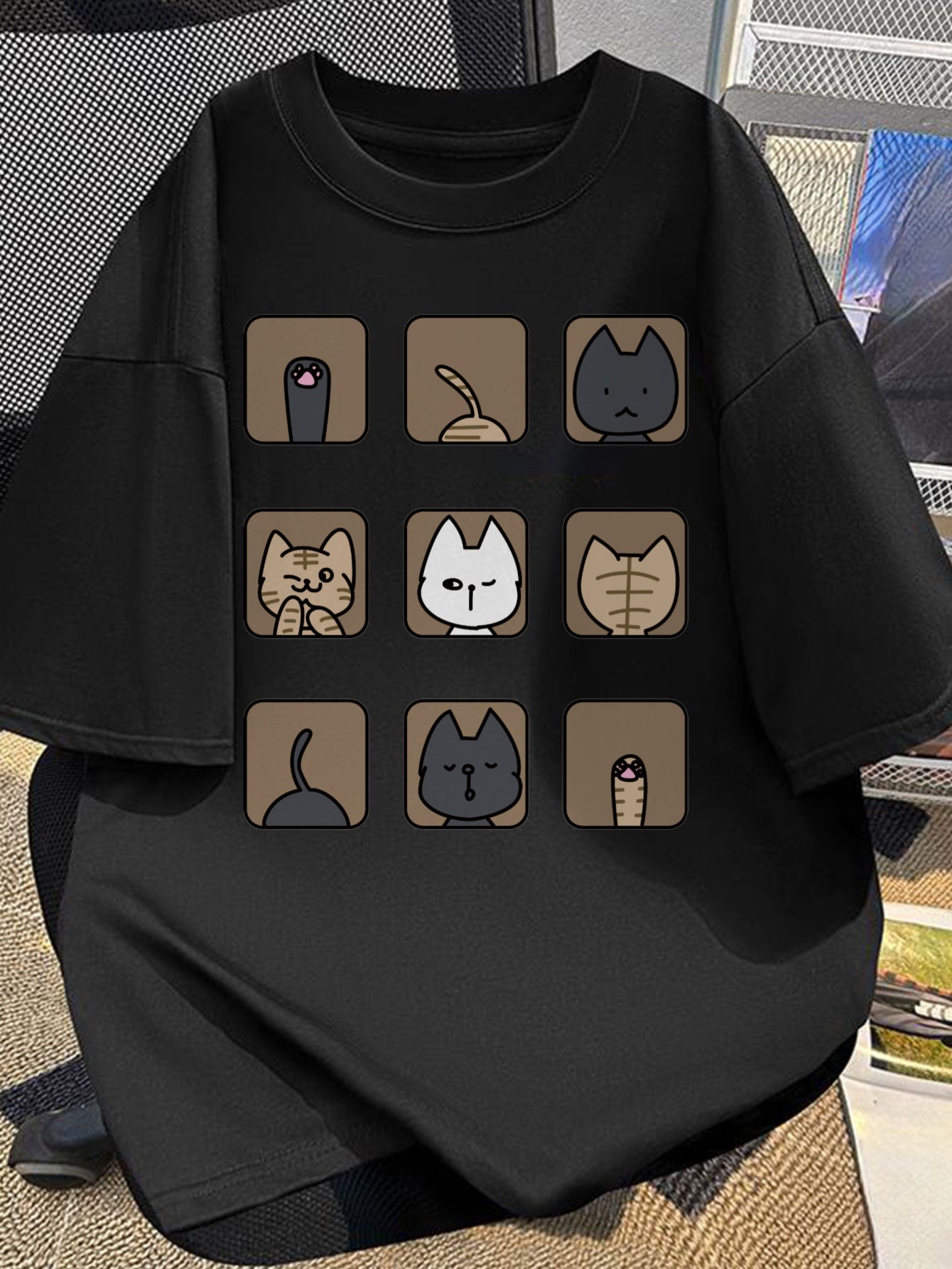 Unisex T-Shirt mit lustigem Katzenmotiv, lockerer Stil, ideal für Alltag & Freizeit