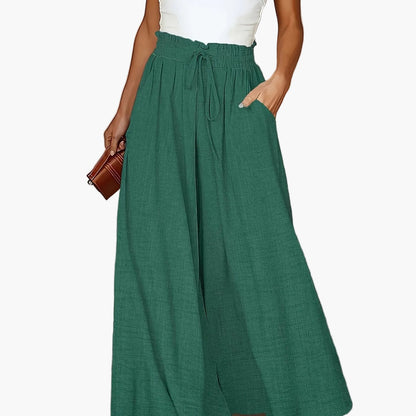 Damen Elegante Weite High-Waist Palazzo Hose mit Kordelzug und Taschen – Perfekt für Freizeit und Büro