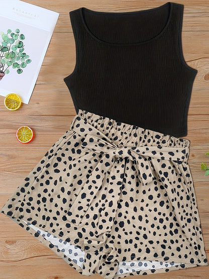 Damen Sommer-Set: Ärmelloses Top & Gepunktete Shorts – Freizeit & Urlaub, Elegant