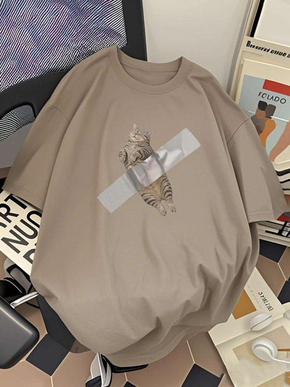 Herren T-Shirt mit lustigem Katzen-Print – Streetwear Style, Casual & Trendig