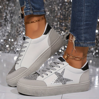Damen Sneaker mit Glitzerstern – Modische Freizeitschuhe für Alltag & Party