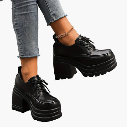 Damen Plateauschuhe Retro Oxford Stil – Modische Chunky Schnürschuhe für Alltag und Ausgehen