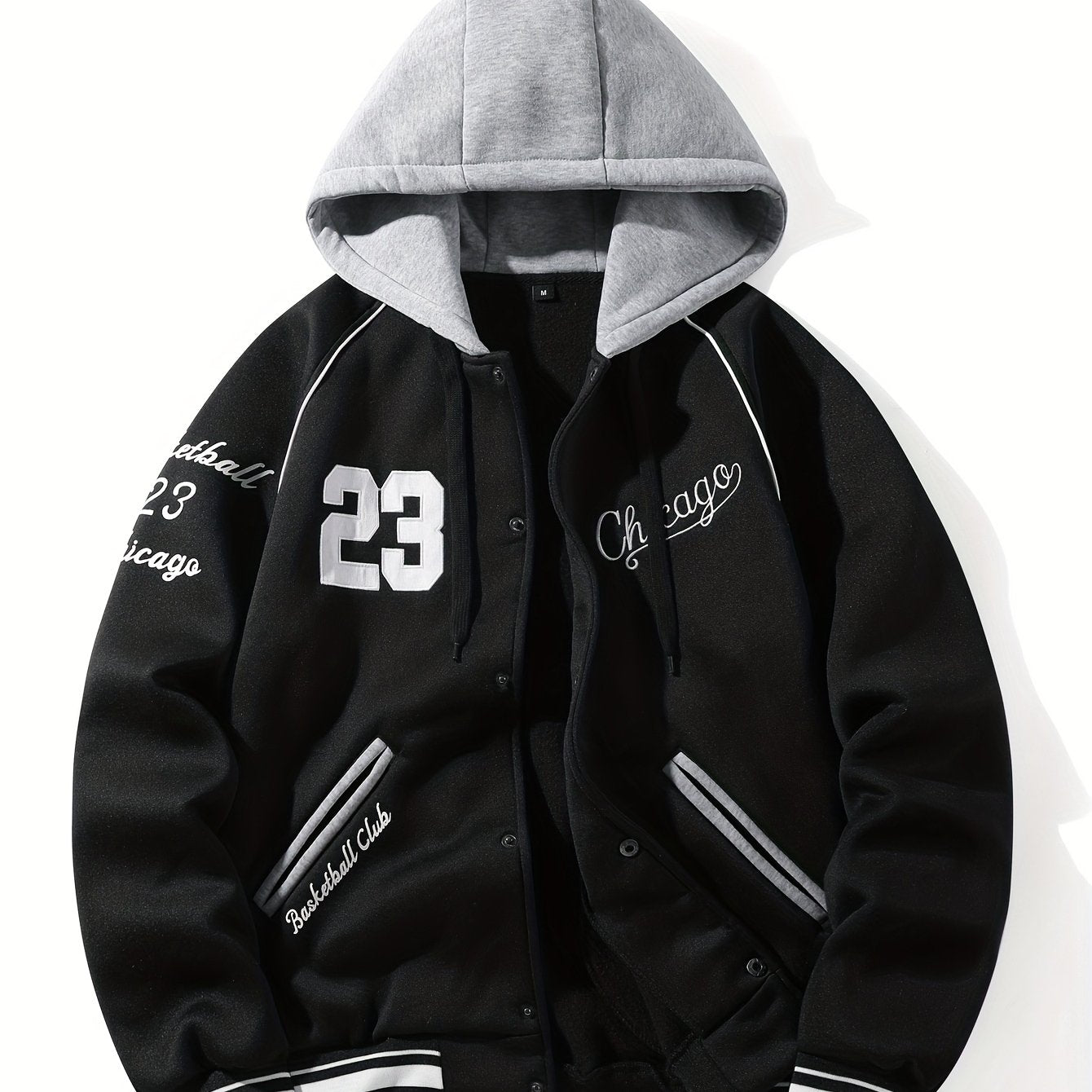 Unisex Baseballjacke mit Kapuze und Druckknöpfen, Winterjacke für Outdoor