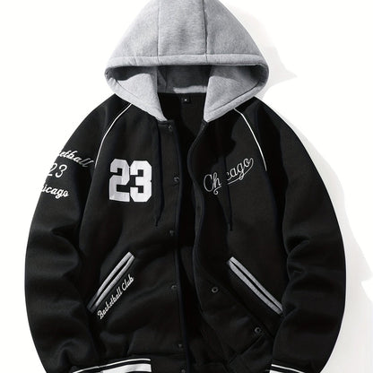 Unisex Baseballjacke mit Kapuze und Druckknöpfen, Winterjacke für Outdoor
