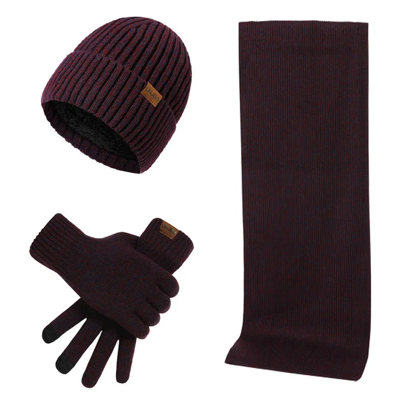 Mützen Schal Handschuh Set Gerippt Herren Winter Strickset