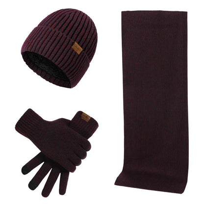 Geripptes Strickmützen-Set für Herren mit Schal und Handschuhen